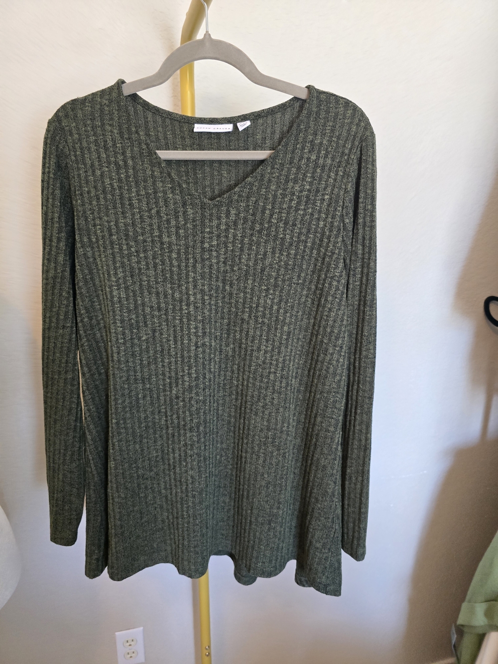 Susan Graver Olive Ribbed V-Neck Tunic